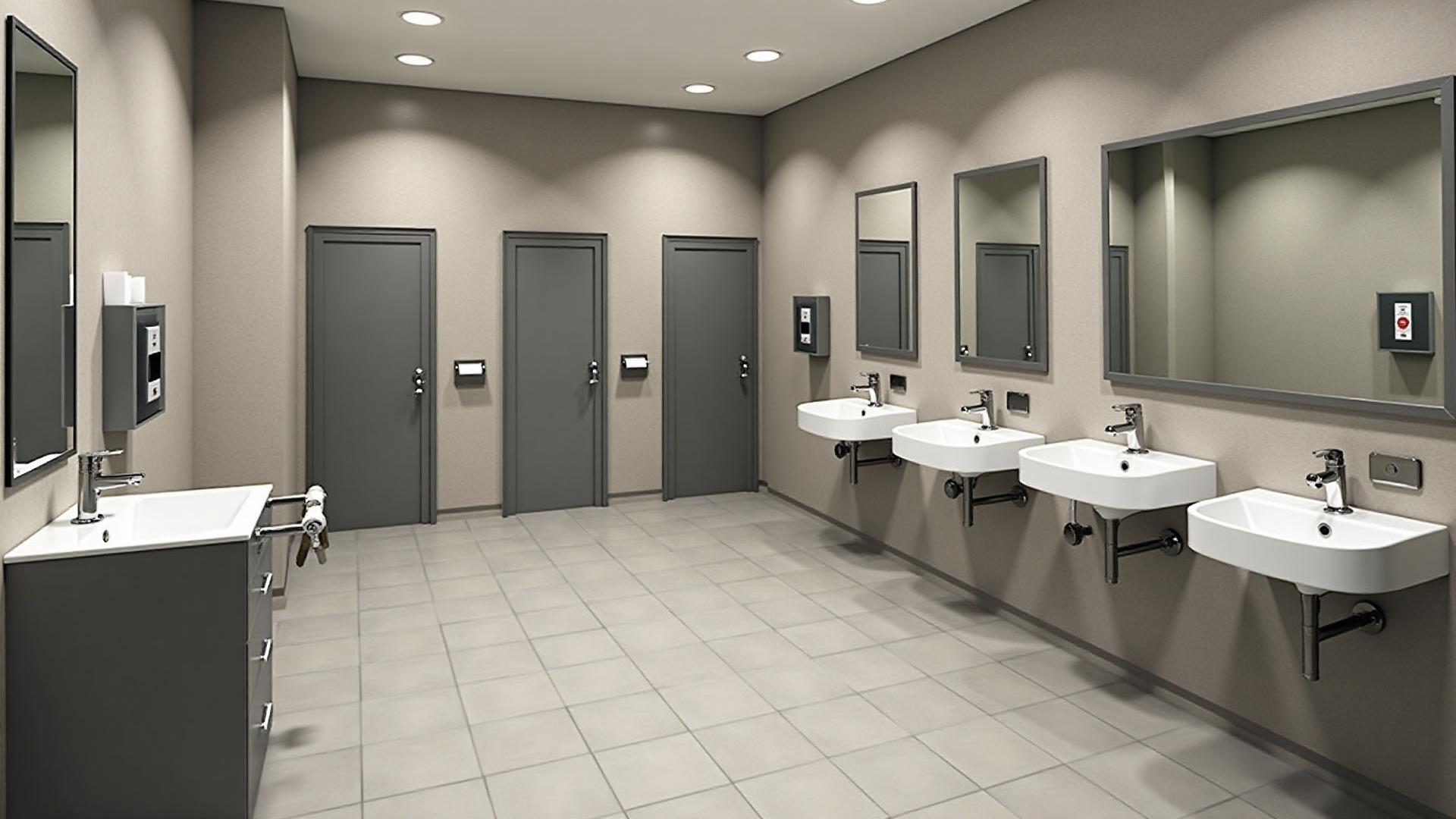 Modern commercial bathroom with ADA compliant fixtures