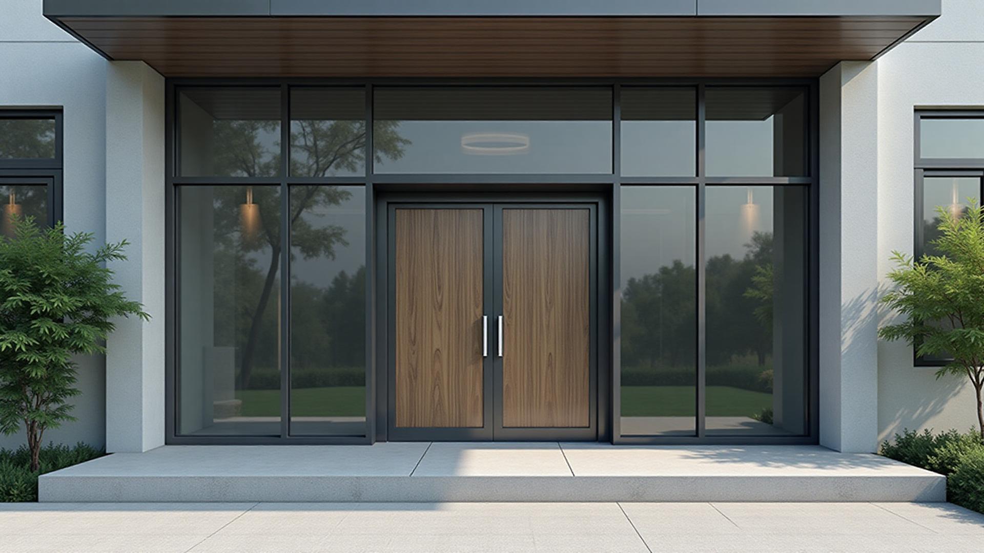 Commercial door installation with modern glass and aluminum entrance
