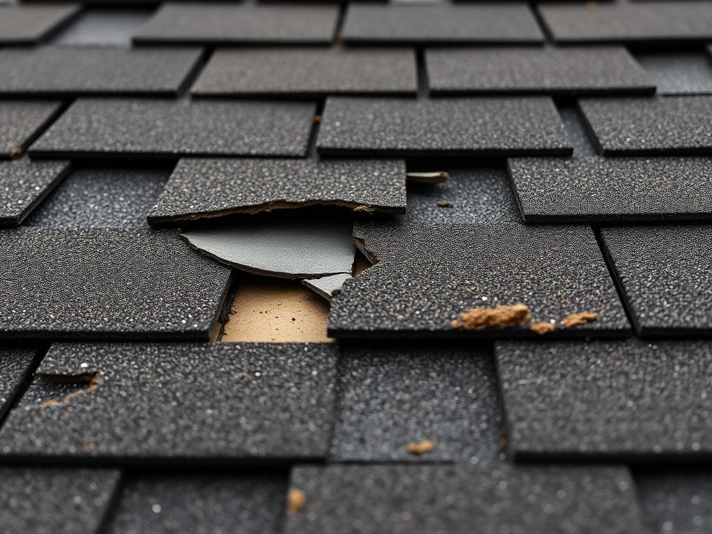 Damaged roof shingles needing replacement
