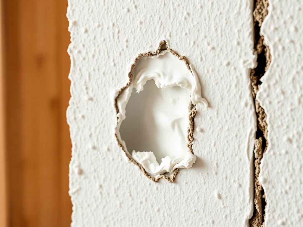 Drywall repair work showing patched hole