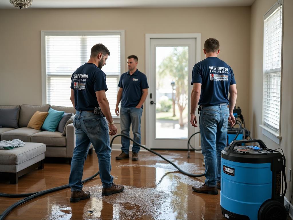 Professional water damage restoration equipment and team