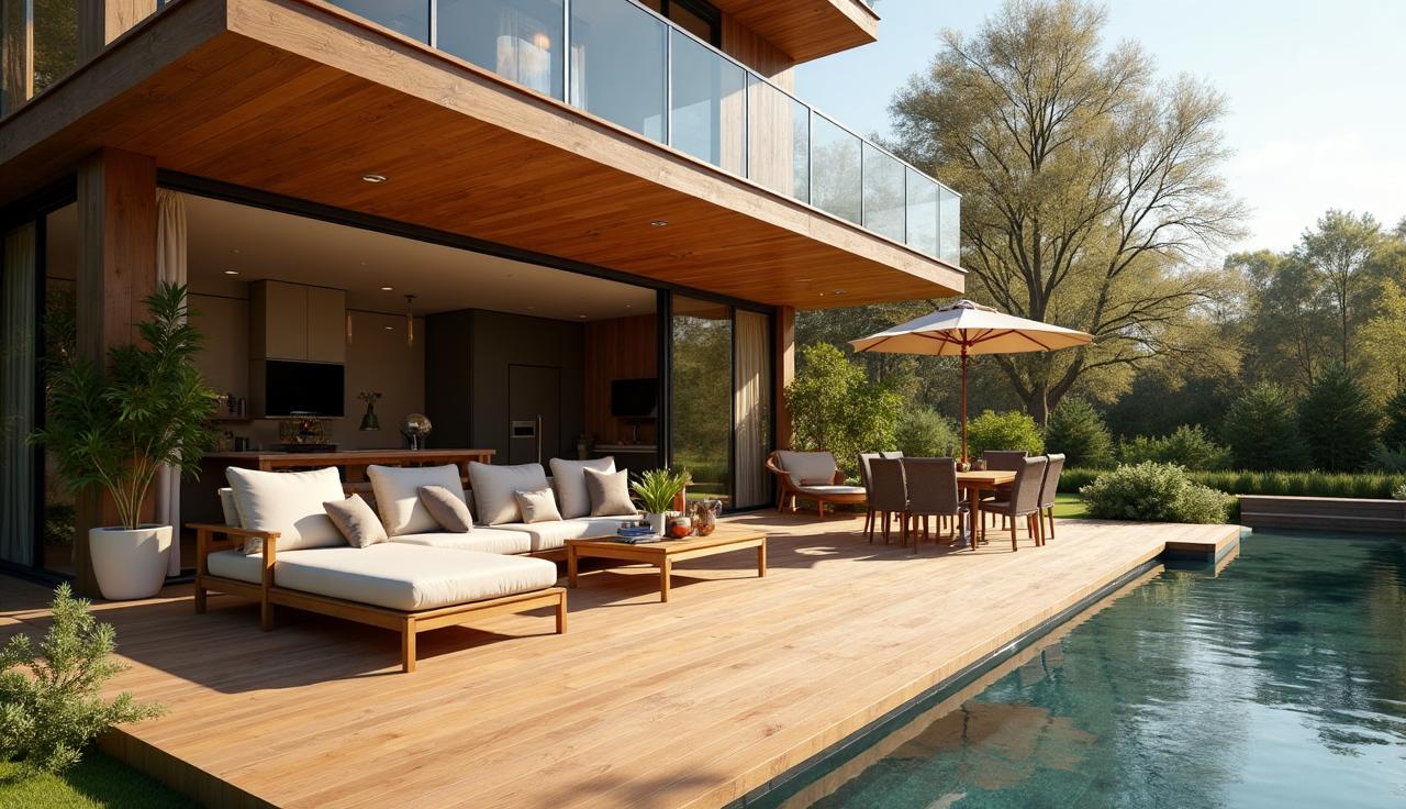 Beautiful wooden deck with outdoor living space